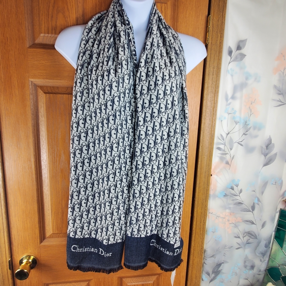 Christian Dior Silk Twill Stole Fringe Edged Wrap